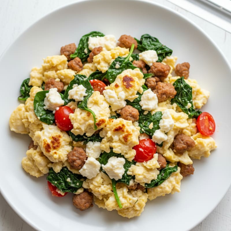 Egg White and Turkey Sausage Scramble with Spinach and Feta