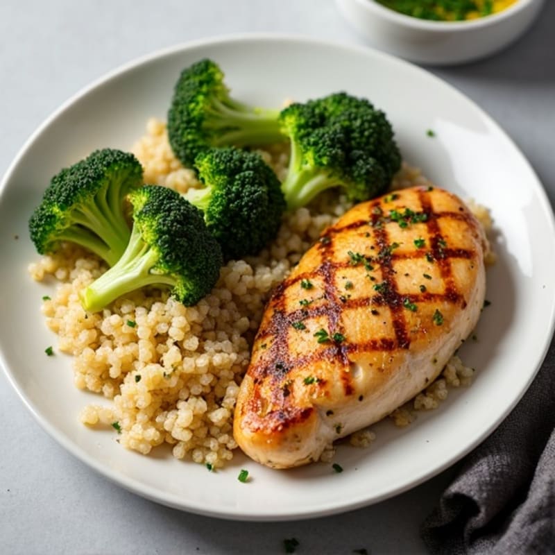 Grilled Chicken Breast with Quinoa and Roasted Broccoli