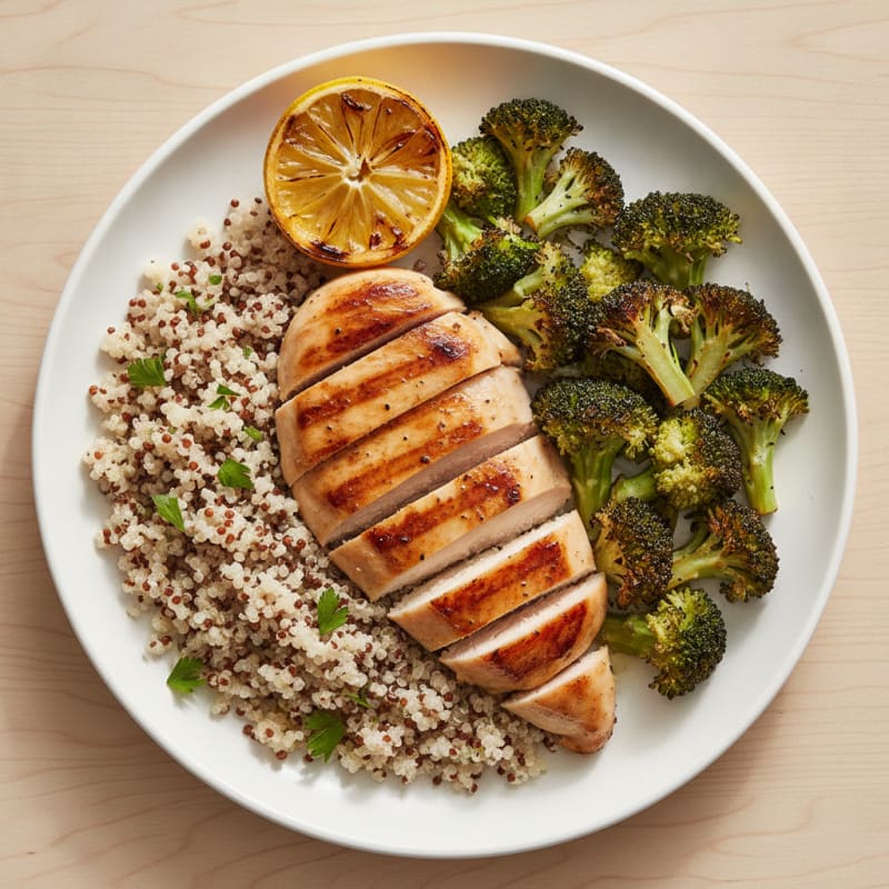 Grilled Chicken Breast with Quinoa and Roasted Broccoli