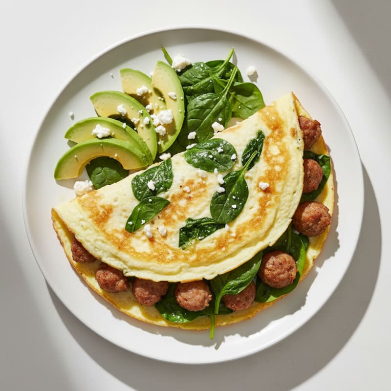 Egg White Spinach Omelet with Turkey Sausage