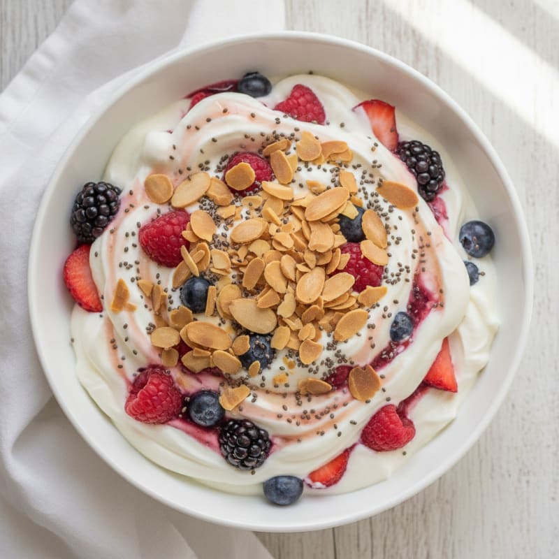 Greek Yogurt Protein Parfait with Mixed Berries and Almonds