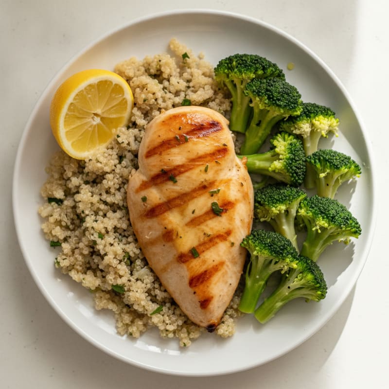 Grilled Chicken Breast with Quinoa and Steamed Broccoli