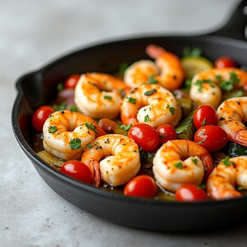 Garlic-Lemon Skillet Shrimp with Herb-Roasted Vegetables