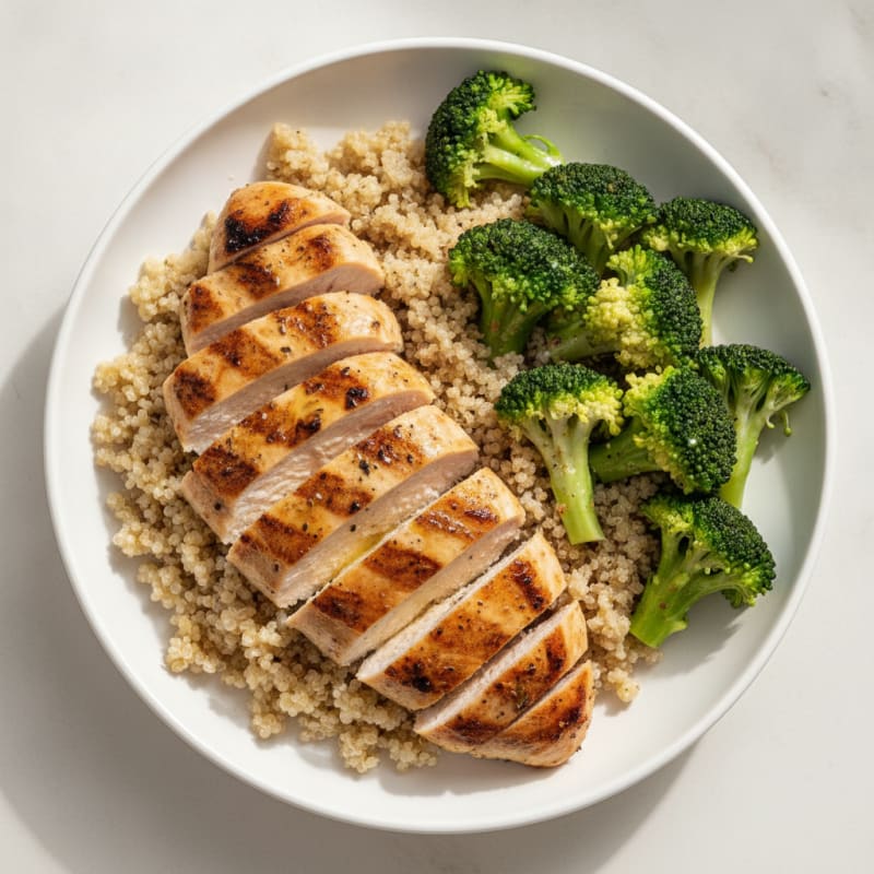 Grilled Chicken Breast with Quinoa and Steamed Broccoli