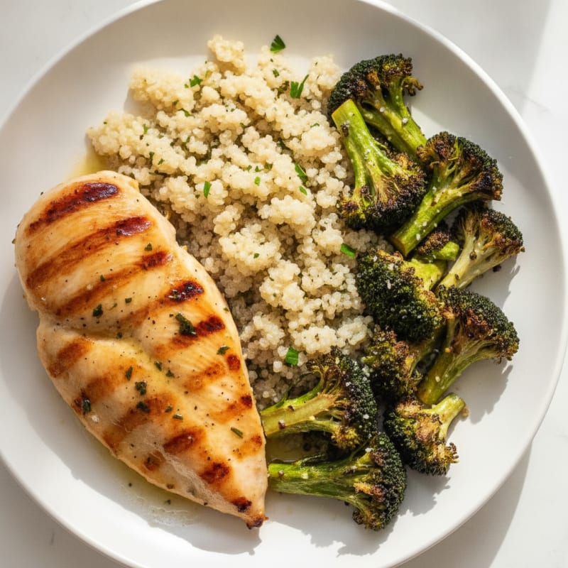 Grilled Chicken Breast with Quinoa and Roasted Broccoli