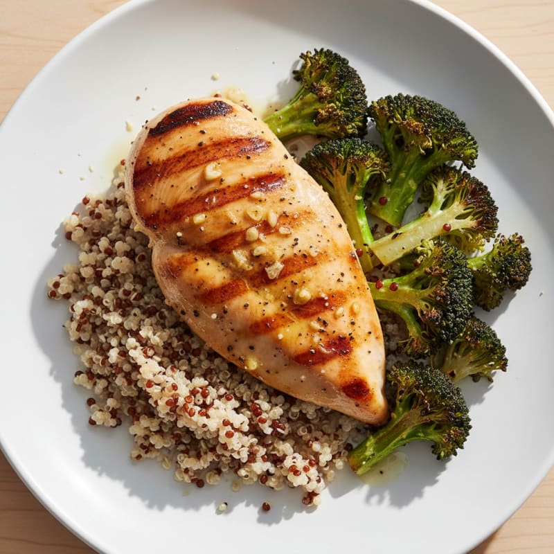 Grilled Chicken Breast with Quinoa and Roasted Broccoli