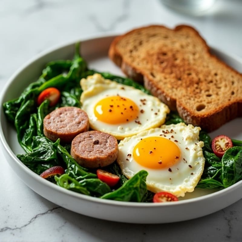 Egg White and Turkey Sausage Scramble with Sautéed Spinach