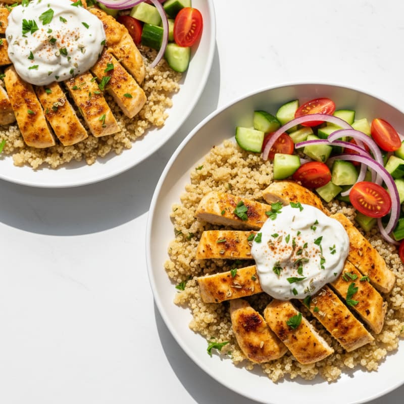 Tender Lemon-Herb Chicken Shawarma Bowls