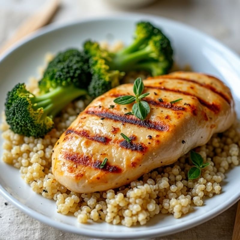 Grilled Chicken Breast with Quinoa and Roasted Broccoli