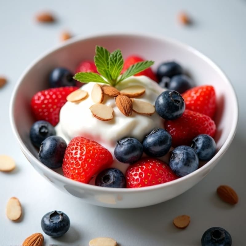 Creamy Greek Yogurt with Fresh Berries and Crunchy Almonds