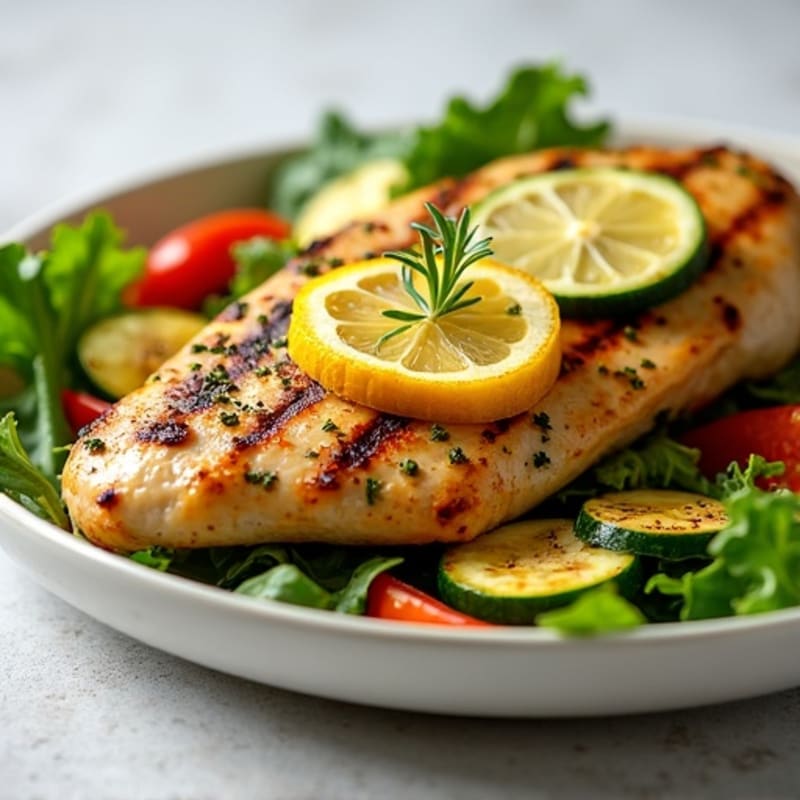 Grilled Lemon-Herb Chicken with Fresh Greens and Roasted Vegetables