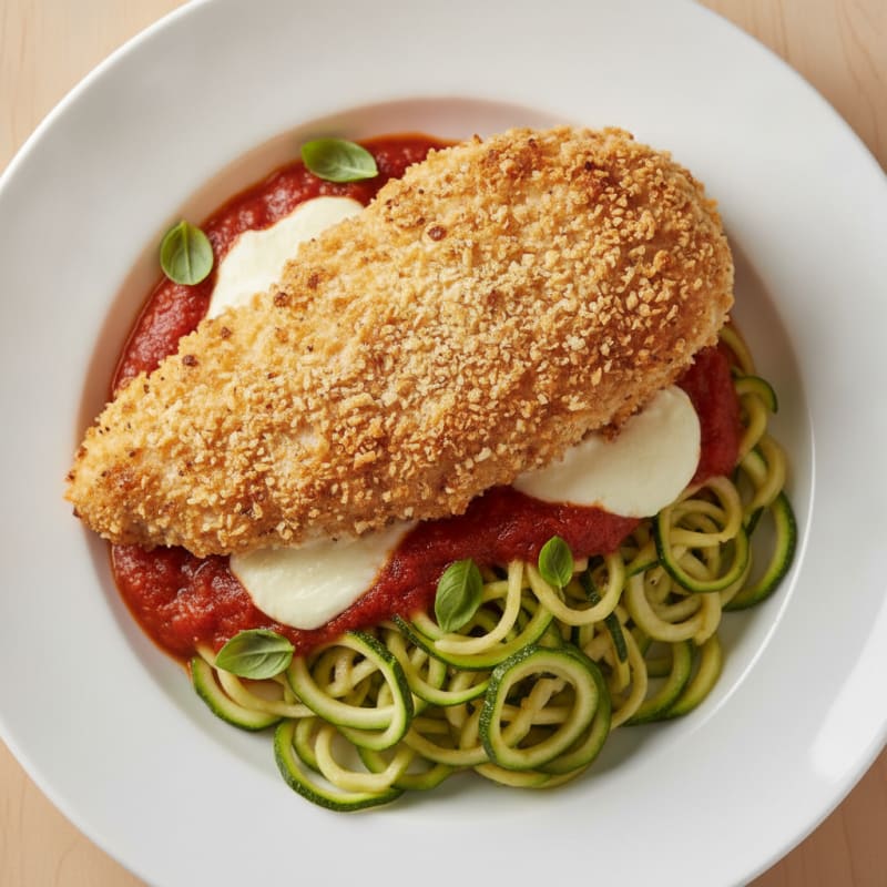 Crispy Chicken Parmesan with Zucchini Noodles