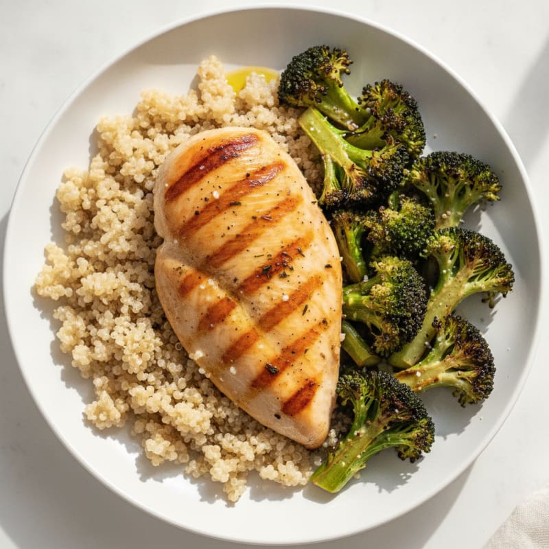 Grilled Chicken Breast with Quinoa and Roasted Broccoli