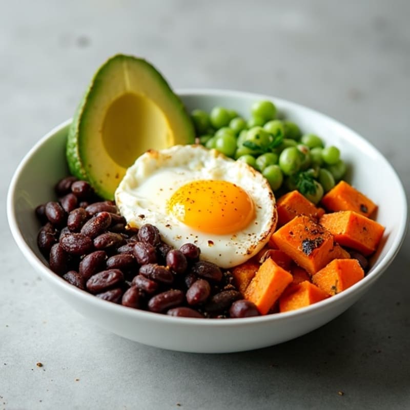 Hearty Black Bean and Sweet Potato Bowl with Creamy Avocado Dressing