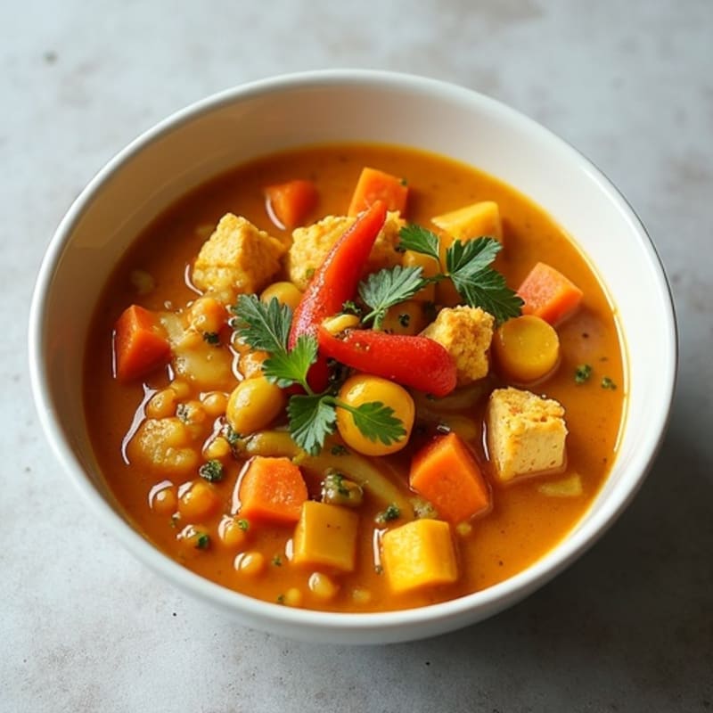 Creamy Coconut Lentil Curry with Roasted Vegetables