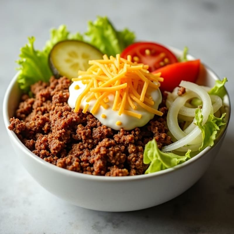Crispy Lean Ground Beef Big Mac Style Bowl with Creamy Special Sauce