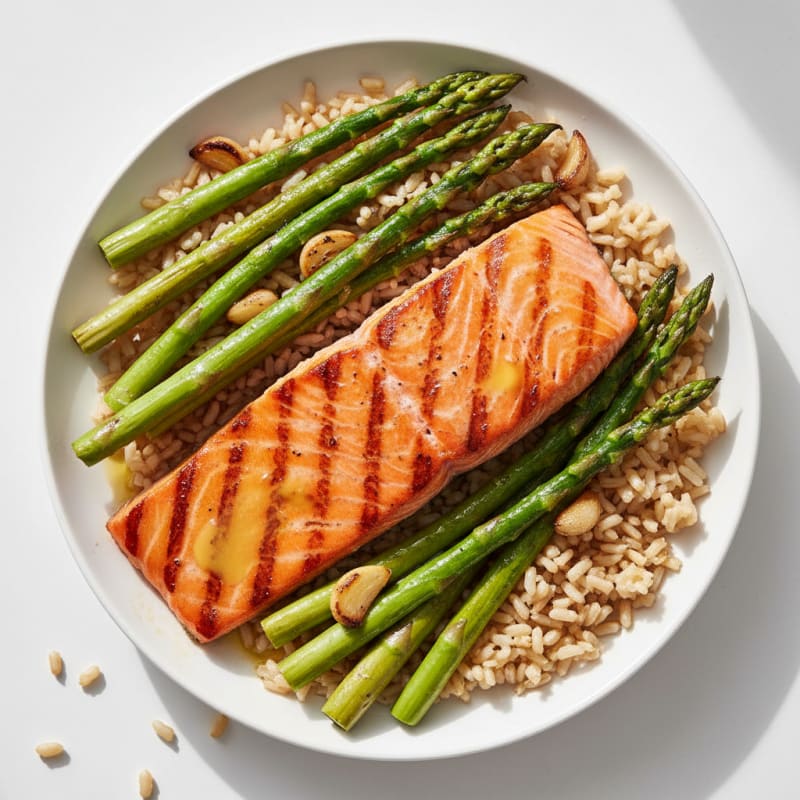 Grilled Salmon with Asparagus and Brown Rice