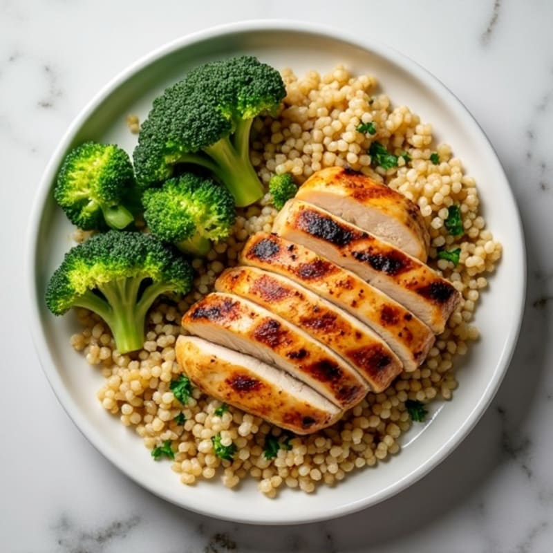 Grilled Chicken Breast with Roasted Broccoli and Quinoa
