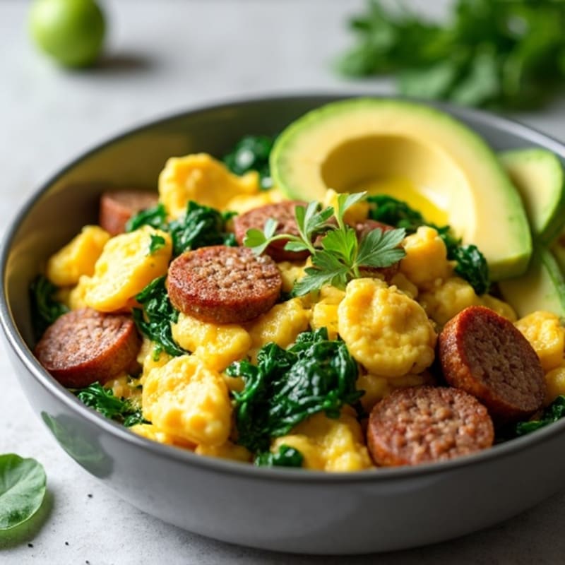 Egg White and Turkey Sausage Scramble with Spinach