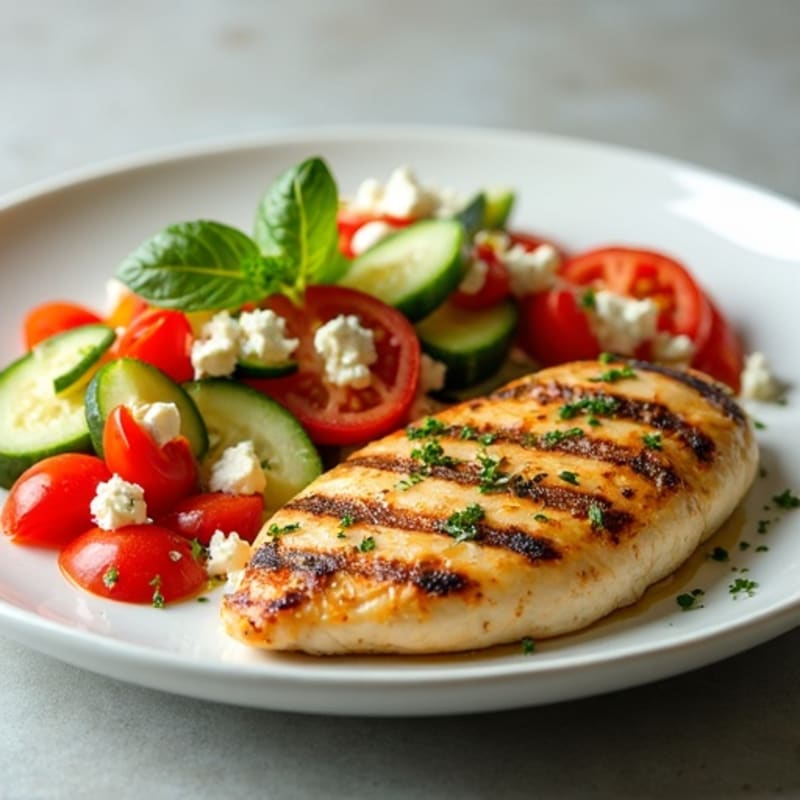 Grilled Lemon-Herb Chicken with Fresh Chopped Vegetable Feta Salad