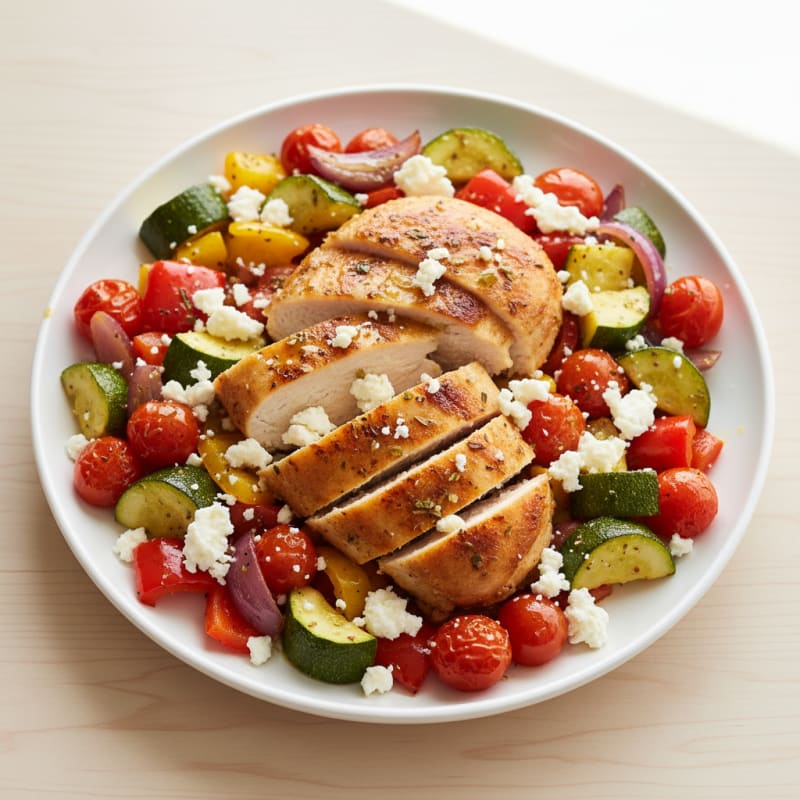 Air-Fried Mediterranean Chicken with Roasted Vegetables
