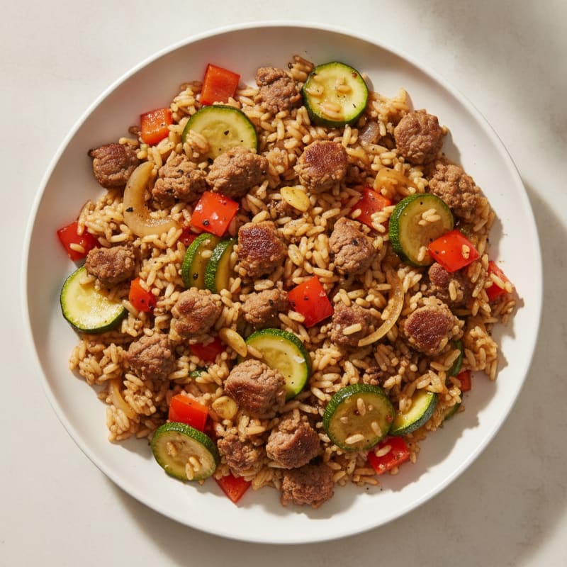 Ground Beef and Rice Skillet with Vegetables