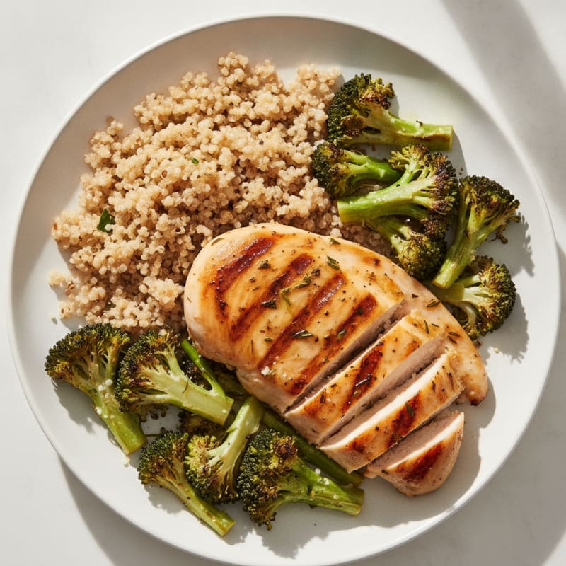 Grilled Chicken Breast with Roasted Broccoli and Quinoa