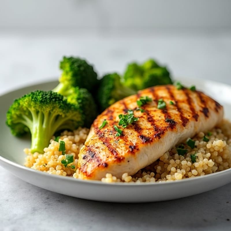 Grilled Chicken Breast with Quinoa and Roasted Broccoli