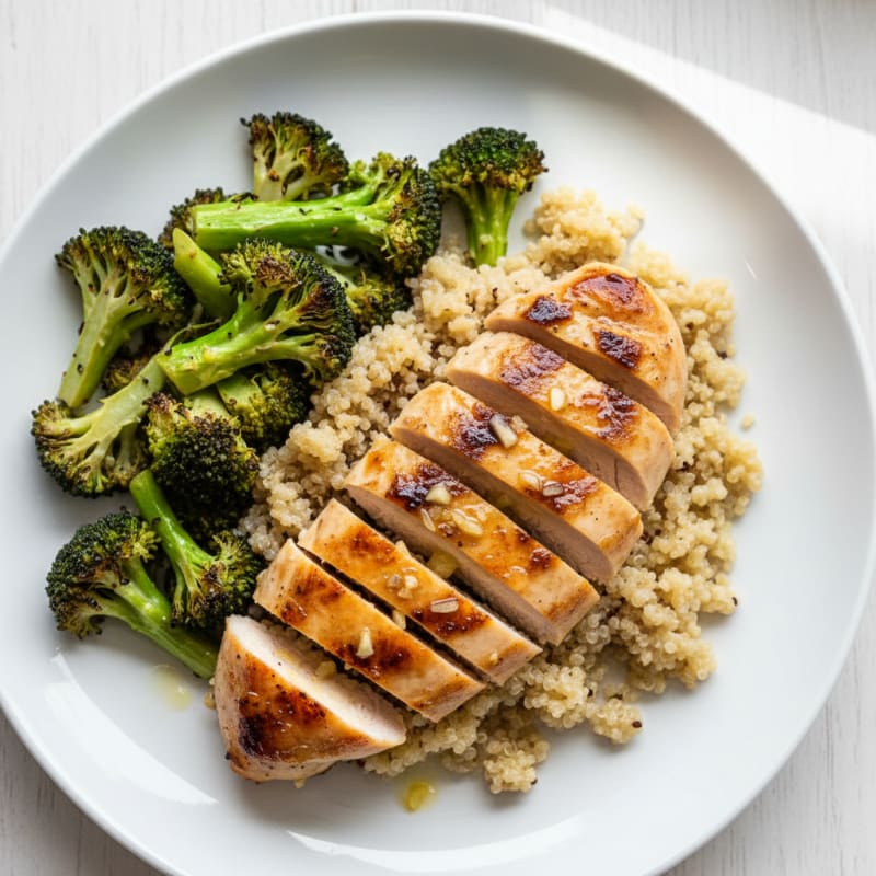 Grilled Chicken Breast with Quinoa and Roasted Broccoli