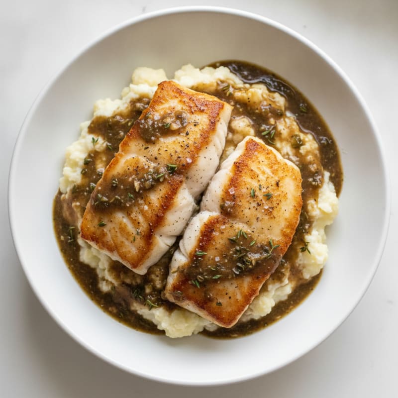 Pan-Seared Cod with Savory Herb Gravy