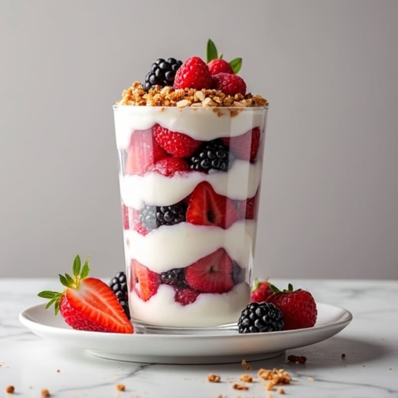 Greek Yogurt Parfait with Mixed Berries and Almond Crunch