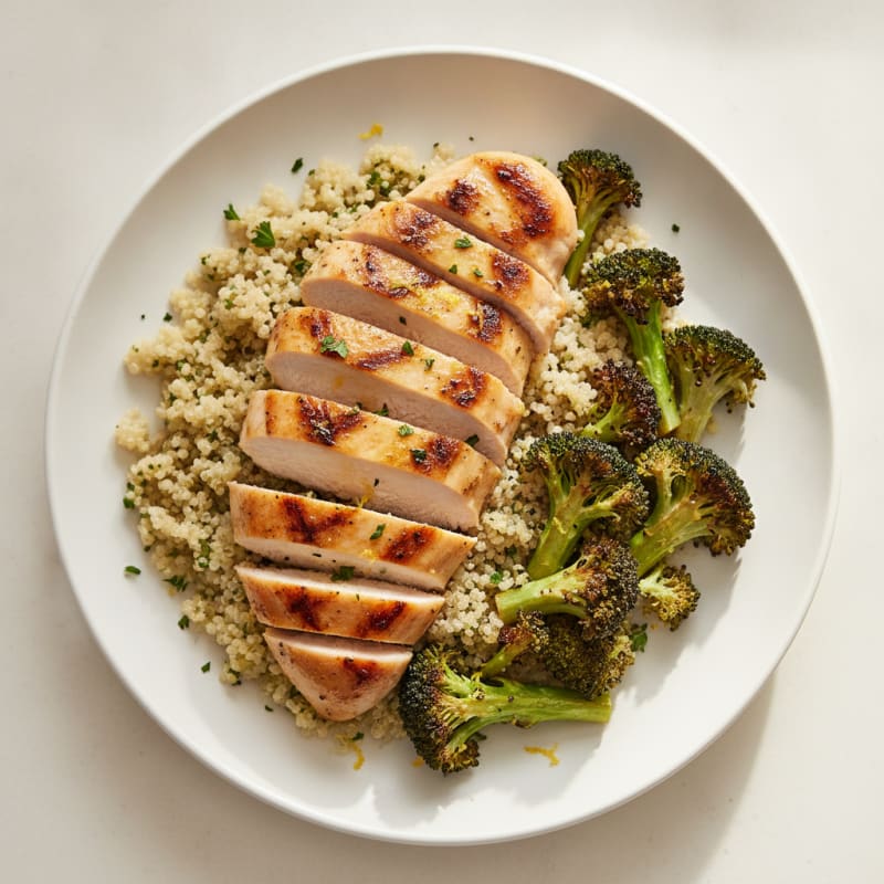 Grilled Chicken Breast with Quinoa and Roasted Broccoli