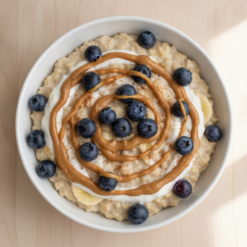 Blueberry Banana Protein Oats with Peanut Butter