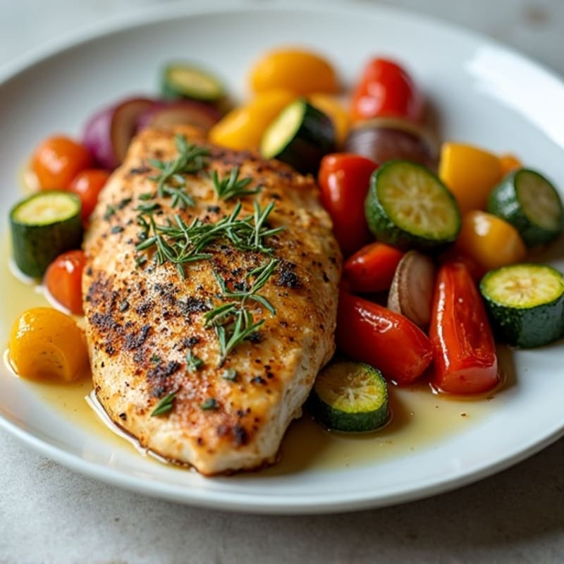 Herb-Crusted Pan Seared Chicken with Roasted Vegetables