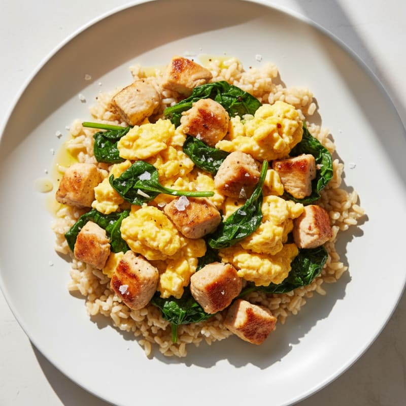 Scrambled Eggs with Chicken and Spinach