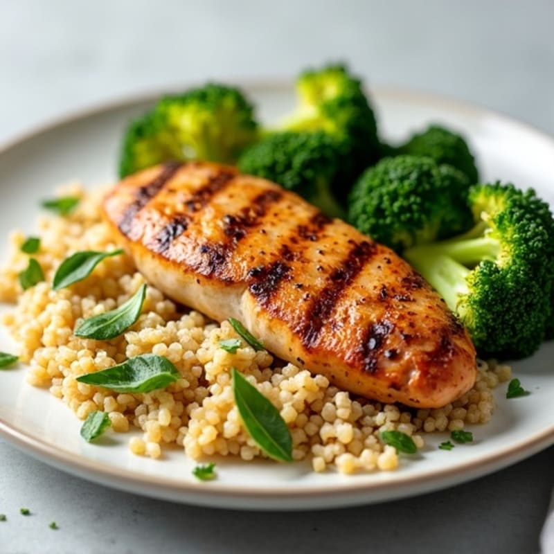 Grilled Chicken Breast with Quinoa and Roasted Broccoli