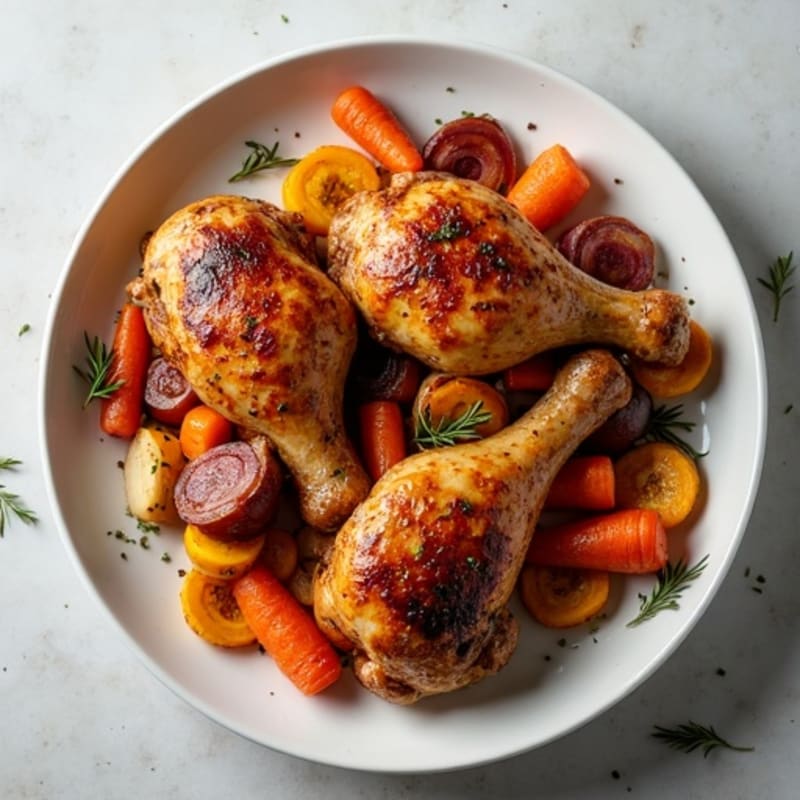 Crispy Herb Roasted Chicken Drums with Roasted Root Vegetables