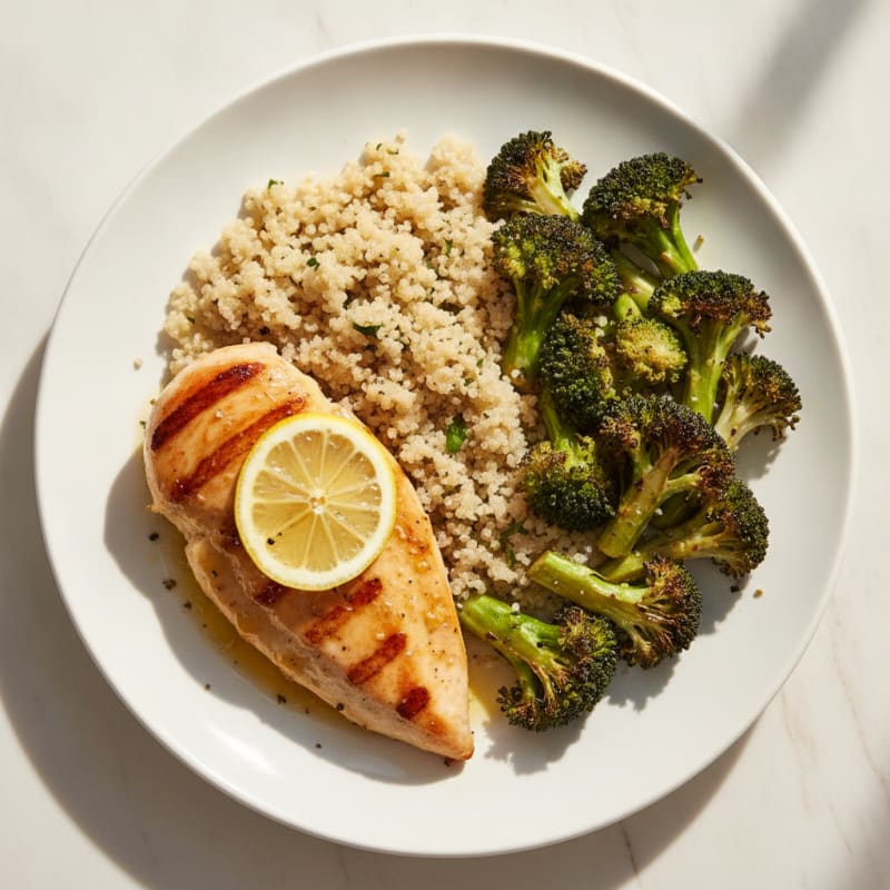 Grilled Chicken Breast with Quinoa and Roasted Broccoli