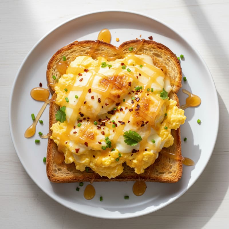 Chili-Cheese Egg Toast with Honey