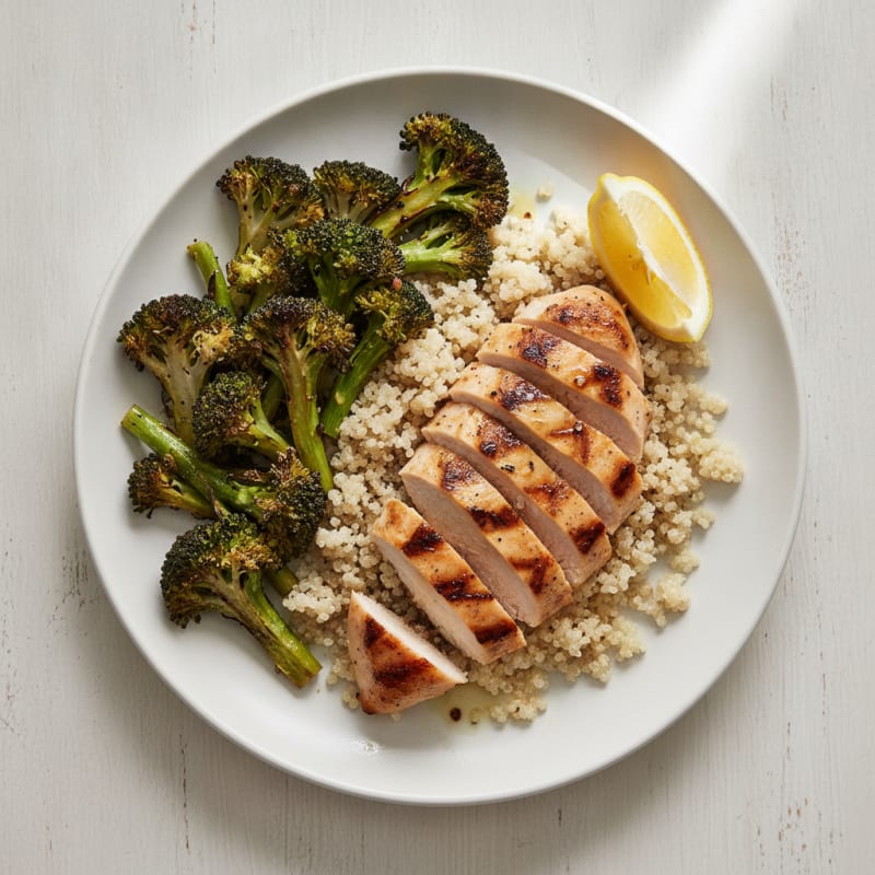 Grilled Chicken Breast with Quinoa and Roasted Broccoli