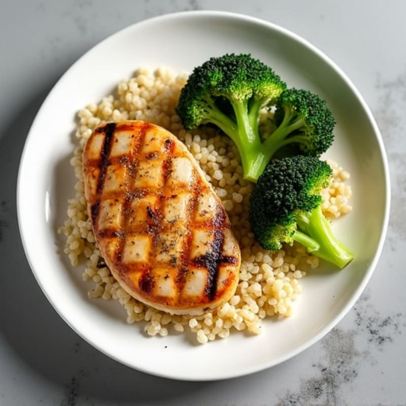 Grilled Chicken Breast with Quinoa and Roasted Broccoli