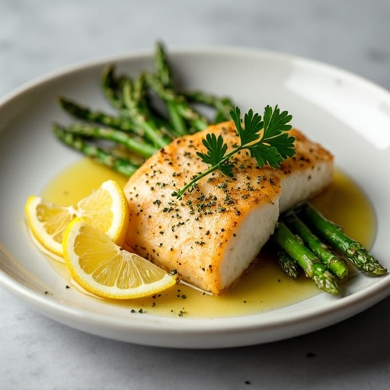 Pan-Seared Flaky Sole with Lemon-Herb Roasted Asparagus