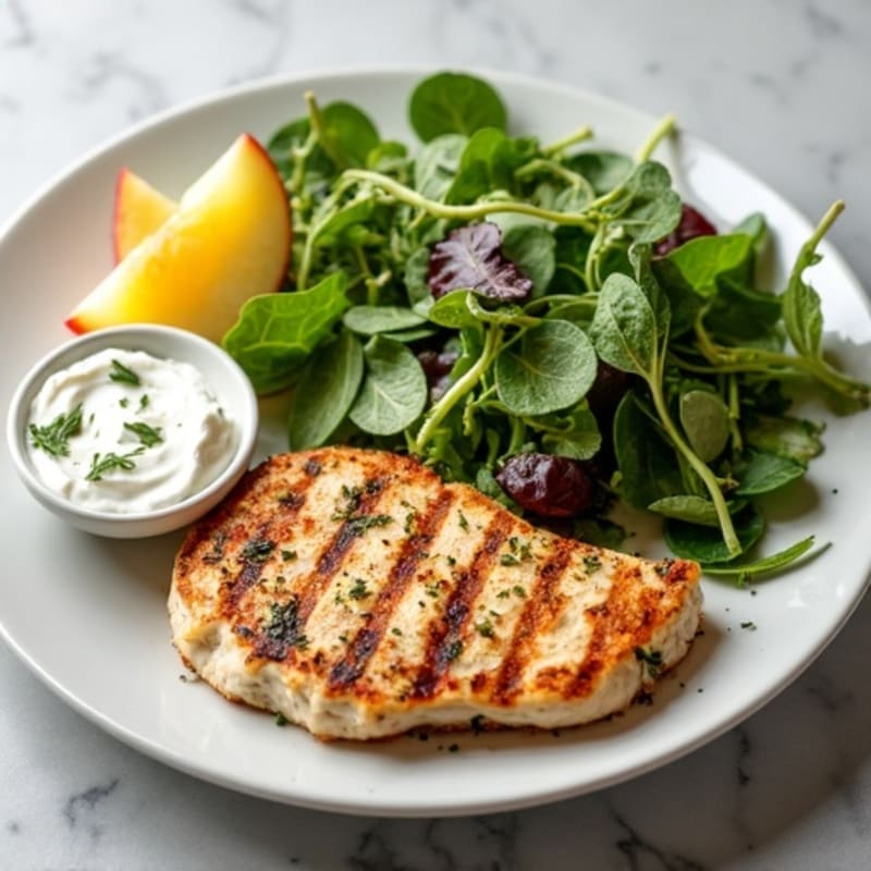 Grilled Chicken Breast with Greek Yogurt Herb Dip and Mixed Greens