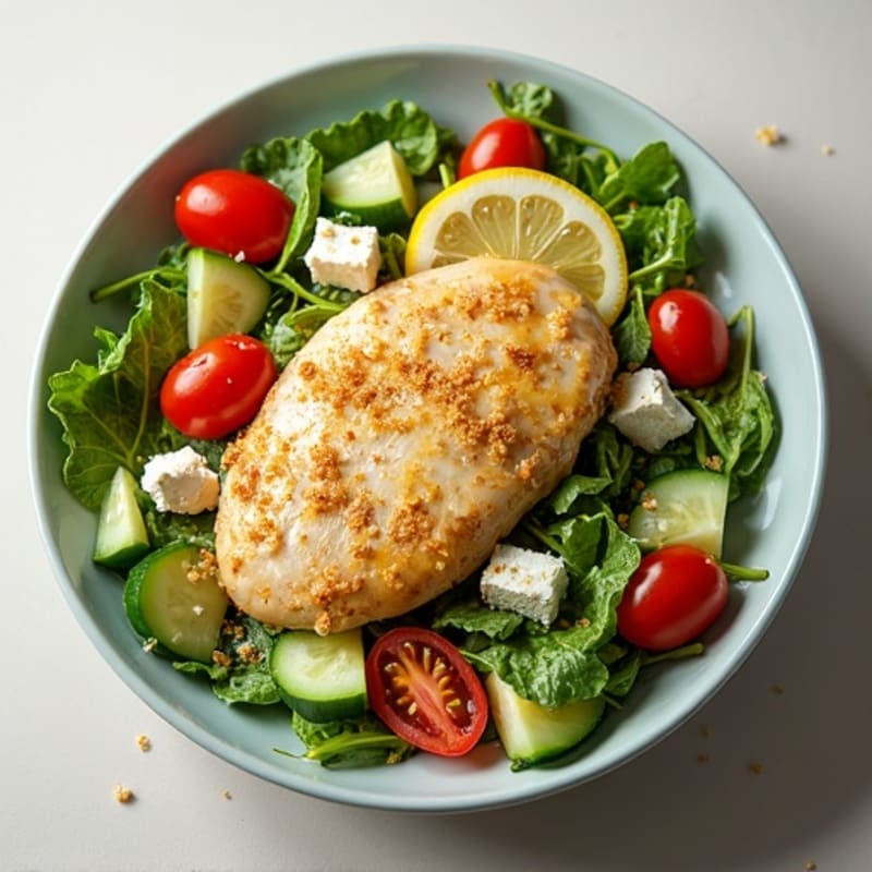 Lemon-Garlic Chicken Salad Bowl with Fresh Greens and Feta