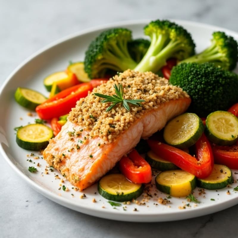 Herb-Crusted Baked Salmon with Roasted Vegetables