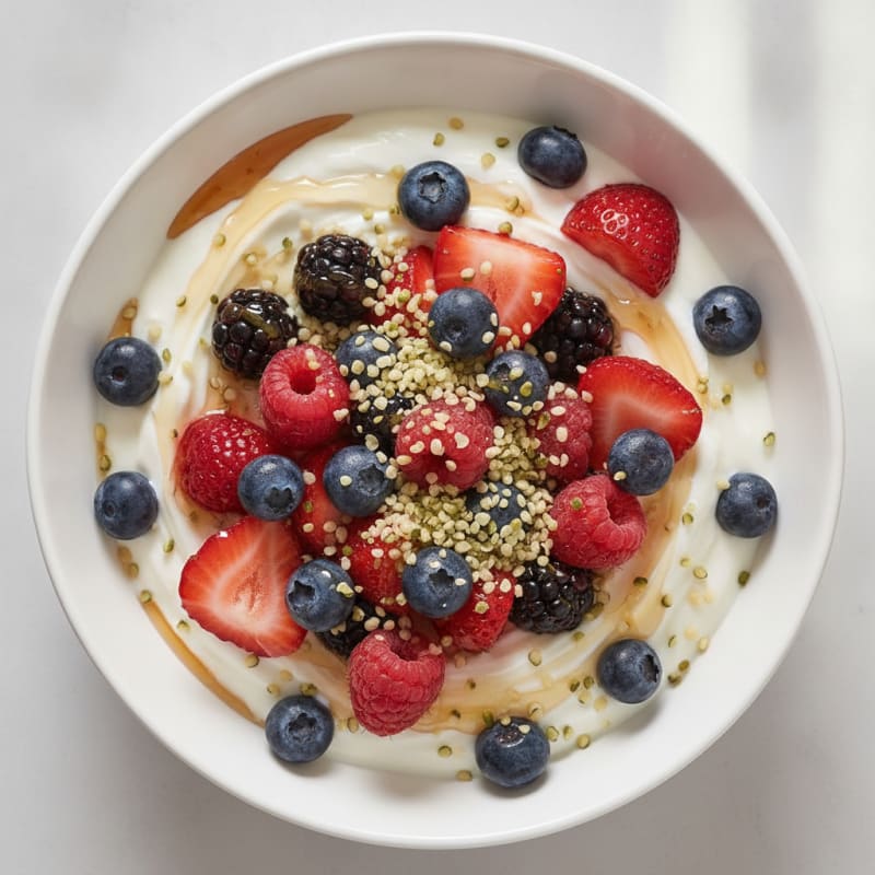 Creamy Greek Yogurt Bowl with Mixed Berries and Hemp Seeds