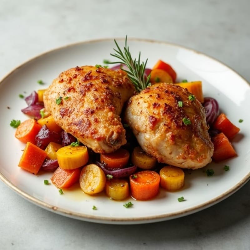 Crispy Baked Chicken Thighs with Roasted Root Vegetables
