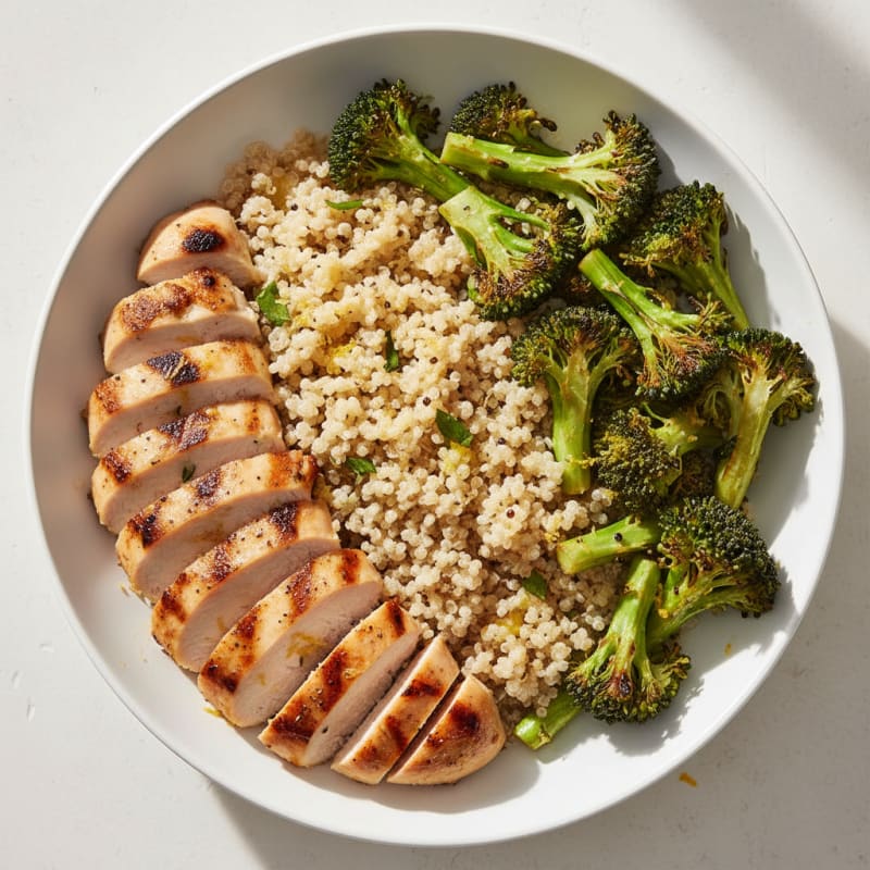 Grilled Chicken and Quinoa Power Bowl with Roasted Broccoli
