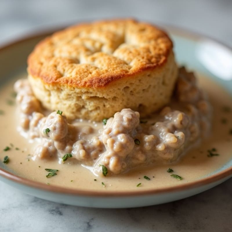 Fluffy Whole Wheat Biscuits with Creamy Turkey Sausage Gravy