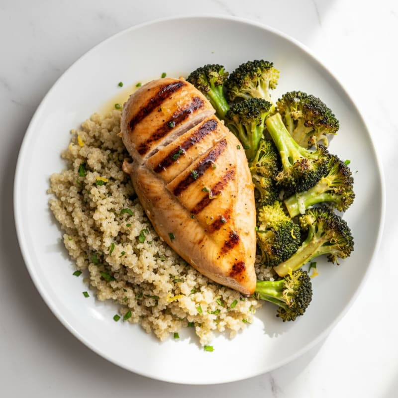 Grilled Chicken Breast with Roasted Broccoli and Quinoa